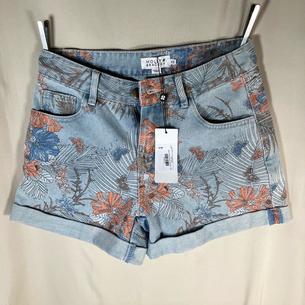 NWT Molly Bracken Floral Jean Shorts - Blue and Orange - Picture 2 of 11